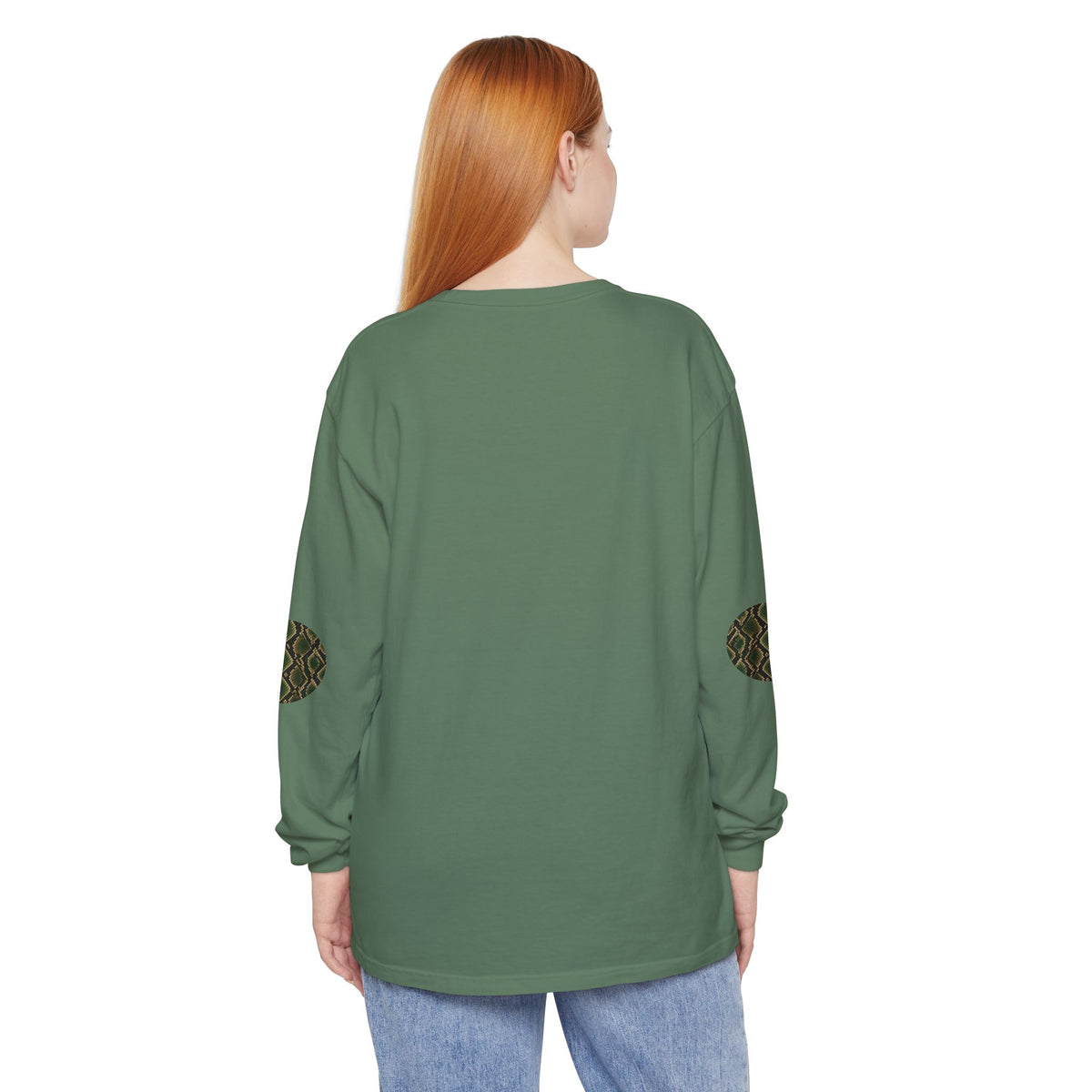 Snake | Olive Snakeskin Circle Patches Long Sleeve Tee (Elbow Accents), multiple shades