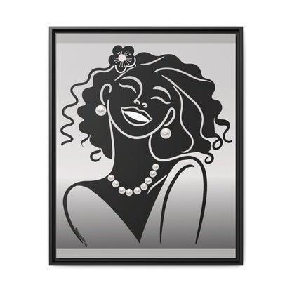 Pearls & Curls2 | Black and White - Framed Matte Canvas Art (black or white frame)