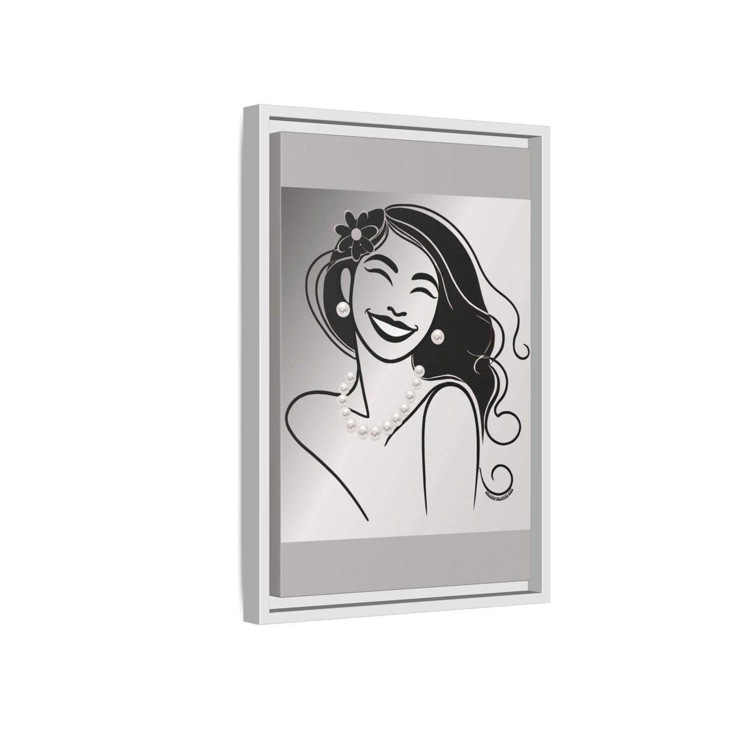Pearls & Curls3 | Black and White - Framed Matte Canvas Art (black or white frame)