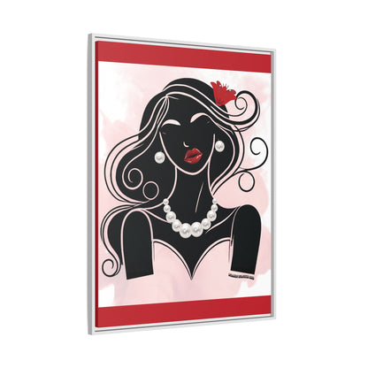 Pearls & Curls1 | Ruby Lips- Framed Matte Canvas Art (black or white frame)