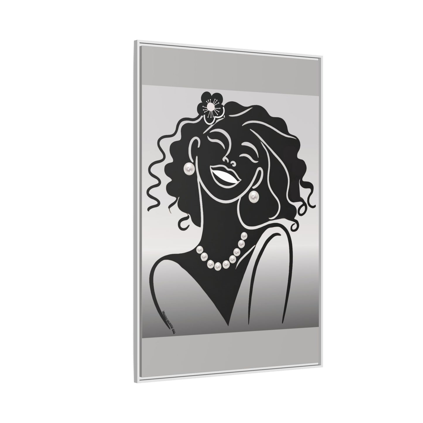 Pearls & Curls2 | Black and White - Framed Matte Canvas Art (black or white frame)