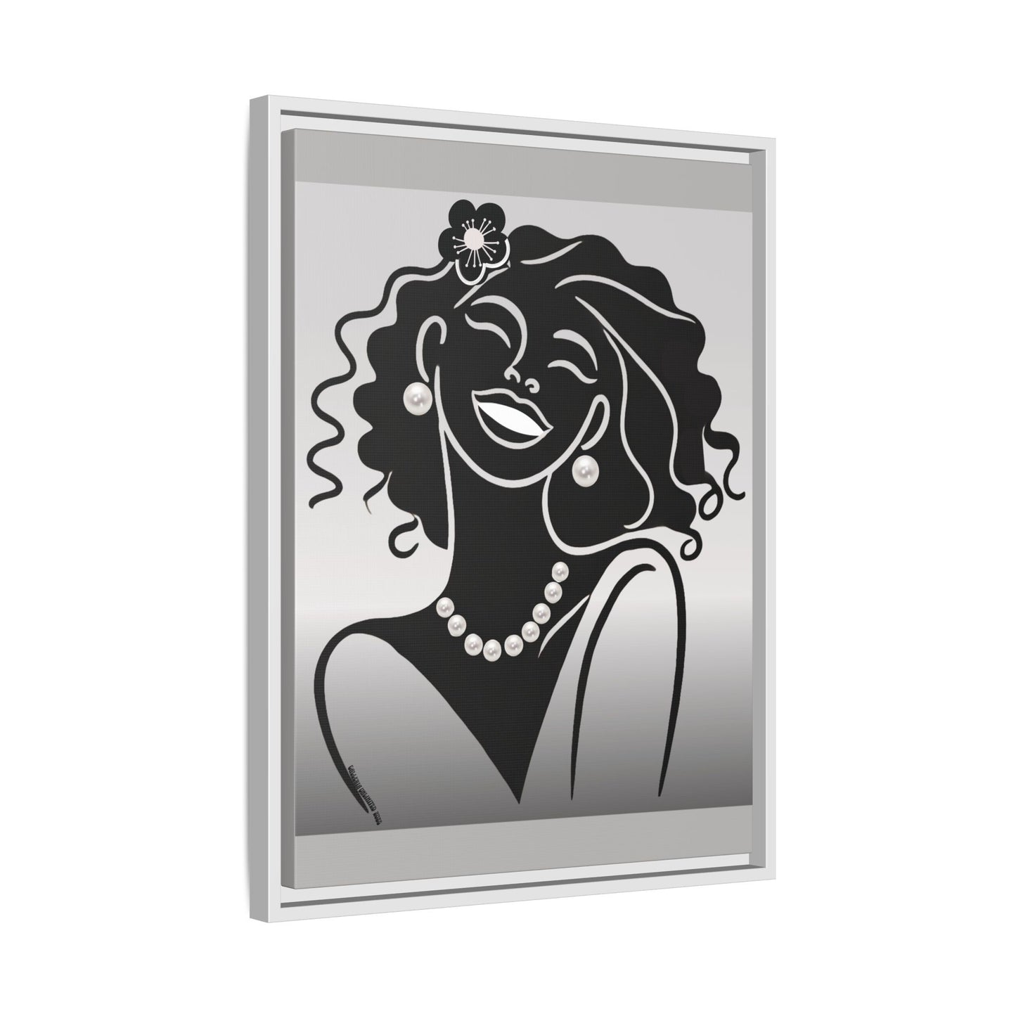 Pearls & Curls2 | Black and White - Framed Matte Canvas Art (black or white frame)