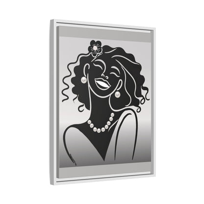 Pearls & Curls2 | Black and White - Framed Matte Canvas Art (black or white frame)