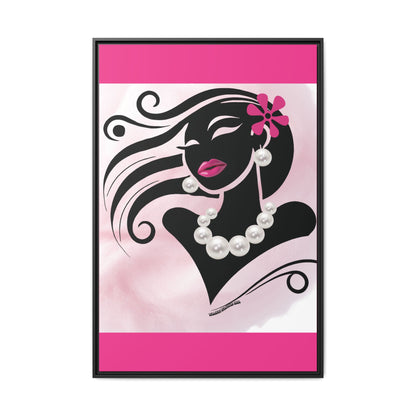 Pearls & Curls6 | Pink Pout - Framed Matte Canvas Art