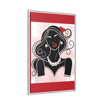 Pearls & Curls1 | Ruby Lips- Framed Matte Canvas Art (black or white frame)