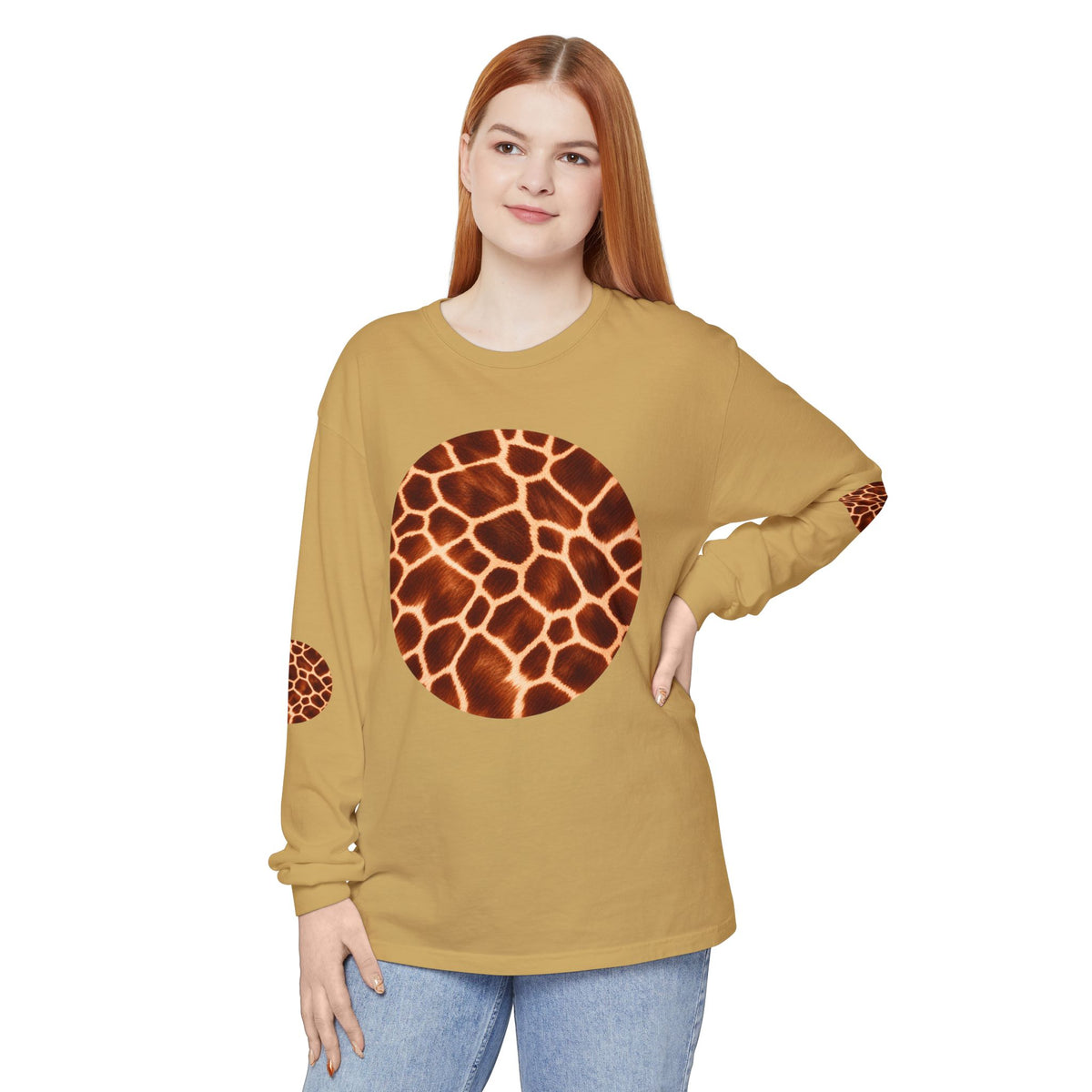 Giraffe | Giraffe Hide Circle Patch Long Sleeve Tee (Elbow Accents), multiple colors