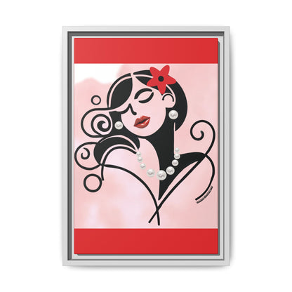 Pearls & Curls4 | Scarlet Kiss - Framed Matte Canvas Art (black or white frame)