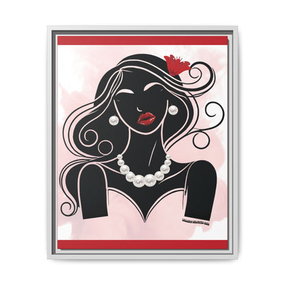 Pearls & Curls1 | Ruby Lips- Framed Matte Canvas Art (black or white frame)