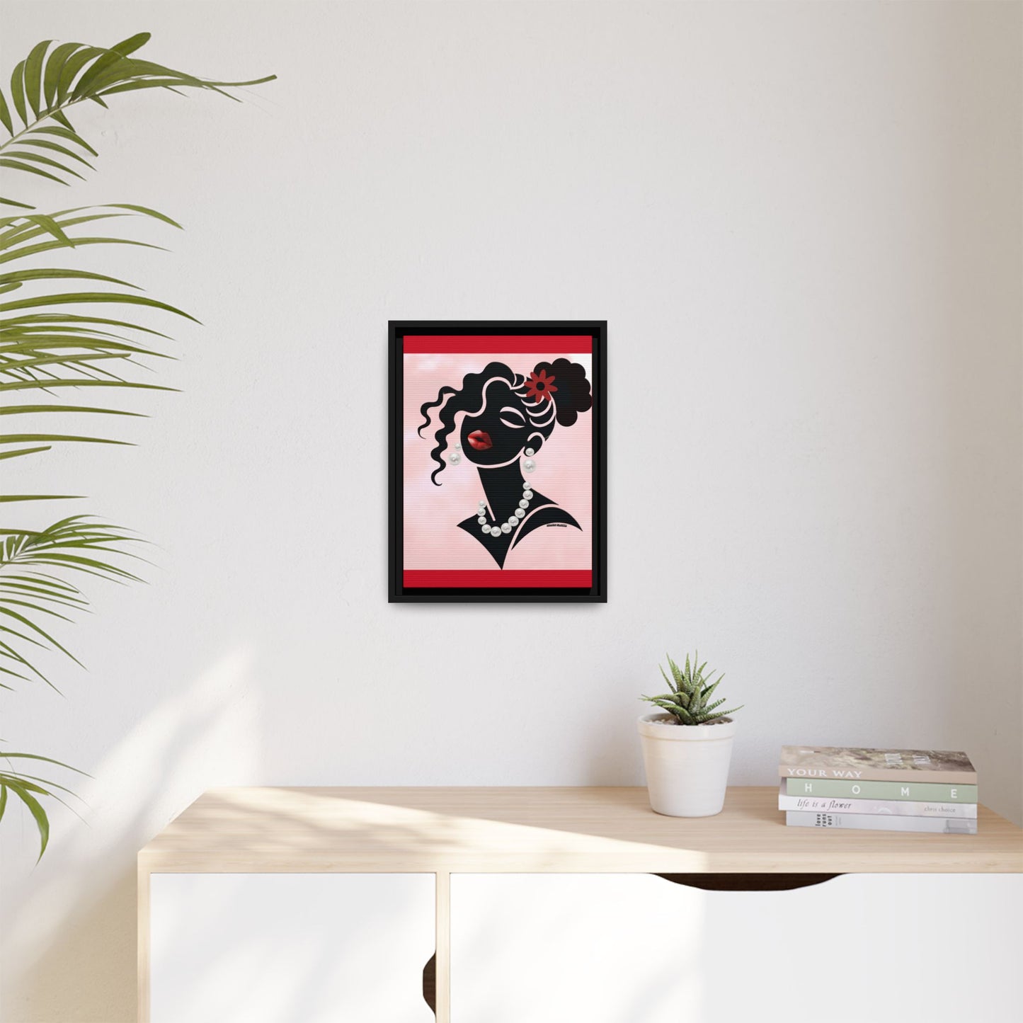 Pearls & Curls 5 | Crimson Kiss Framed Matte Canvas Wall Art (black or white frame)