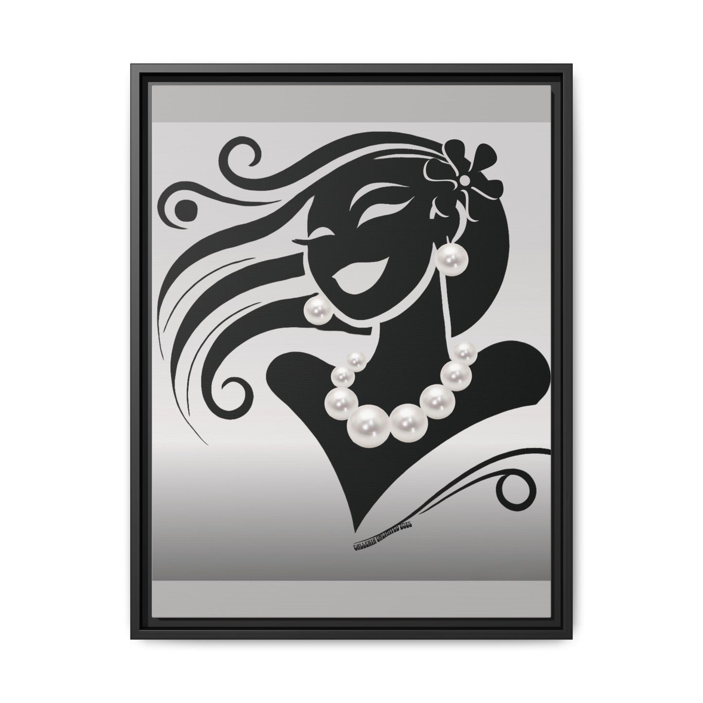 Pearls & Curls6 | Black and White - Framed Matte Canvas Art (black or white frame)