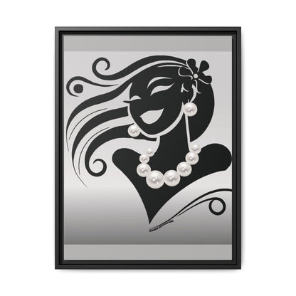 Pearls & Curls6 | Black and White - Framed Matte Canvas Art (black or white frame)