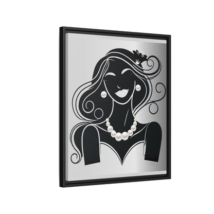 Pearls & Curls 1 | Black and White Framed Matte Canvas Wall Art