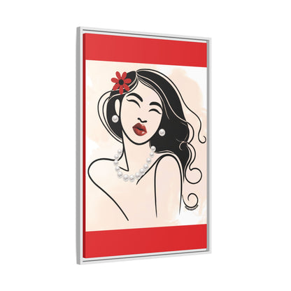Pearls & Curls3 | Scarlet Kiss - Framed Matte Canvas Art (black or white frame)