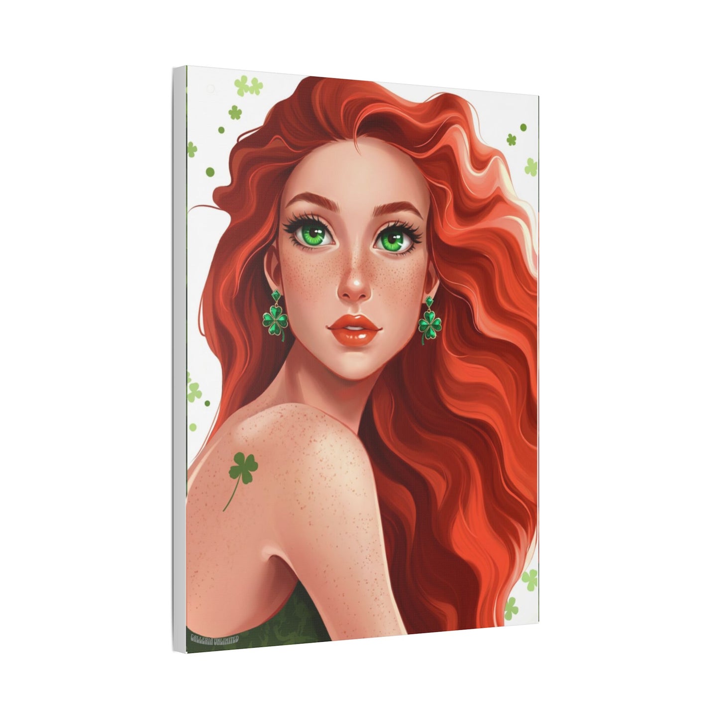Clovers 2 | Emerald Whisper in White, Stretched Satin Canvas Print