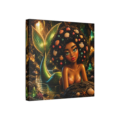 Sirens of the Gilded Sea | Emerald Cavern, Satin Stretched Canvas Print