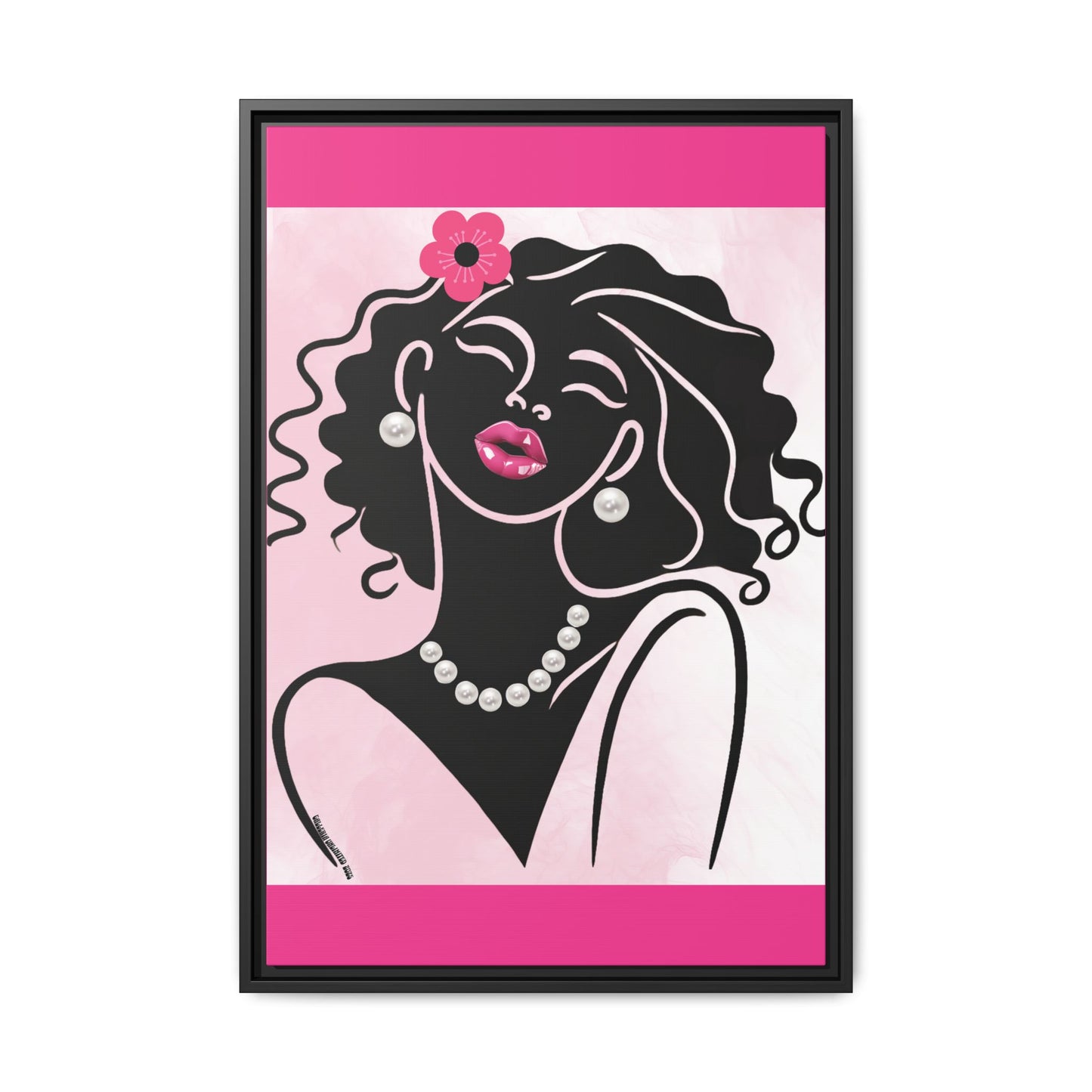 Pearls & Curls2 | Pink Pout - Framed Matte Canvas Art (black or white frame)