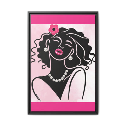 Pearls & Curls2 | Pink Pout - Framed Matte Canvas Art (black or white frame)