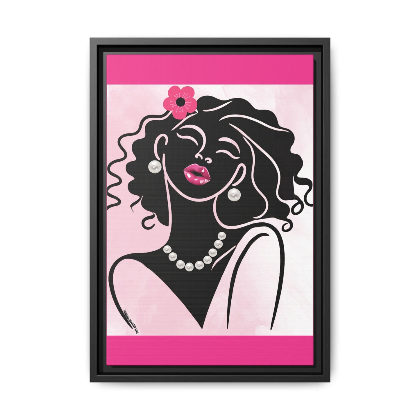 Pearls & Curls2 | Pink Pout - Framed Matte Canvas Art (black or white frame)