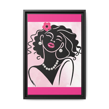 Pearls & Curls2 | Pink Pout - Framed Matte Canvas Art (black or white frame)
