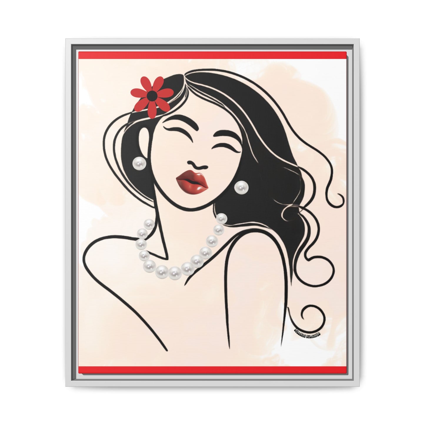 Pearls & Curls 3 | Scarlet Kiss Framed Matte Canvas Wall Art (black or white frame)