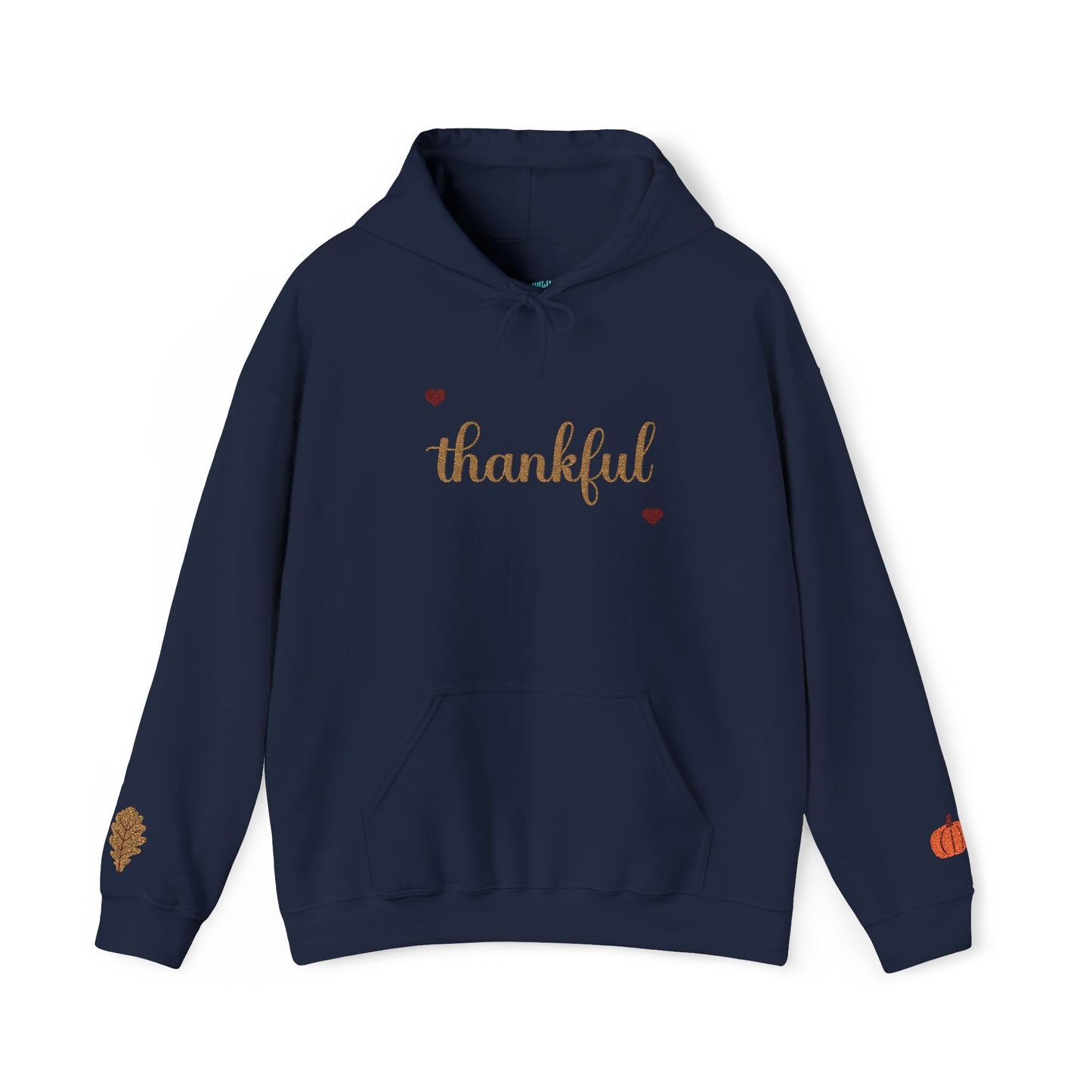 The Thankful Edit1 | Gold Embroidered Thankful Hoodie, maroon hearts (multiple colors)