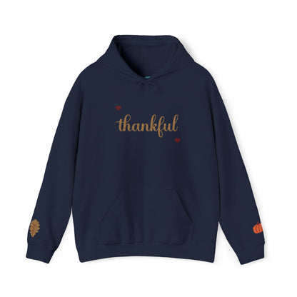 The Thankful Edit1 | Gold Embroidered Thankful Hoodie, maroon hearts (multiple colors)