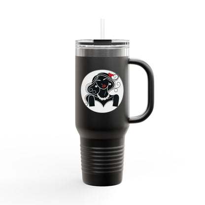 Pearls & Curls1 | Ruby Lips - Insulated Travel Mug, 40oz (black, white, or red)