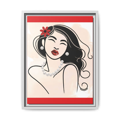 Pearls & Curls3 | Scarlet Kiss - Framed Matte Canvas Art (black or white frame)