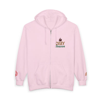 Harvest Haze | 'Cozy Season' Zip Hoodie — Autumn Coffee & Leaves Full-Zip Sweatshirt