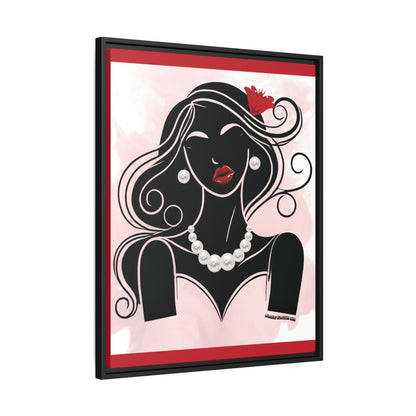 Pearls & Curls1 | Ruby Lips- Framed Matte Canvas Art (black or white frame)