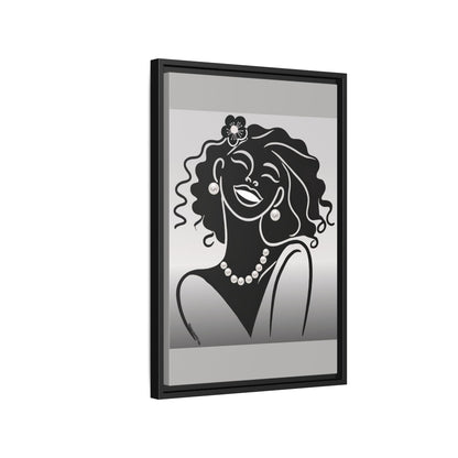 Pearls & Curls2 | Black and White - Framed Matte Canvas Art (black or white frame)