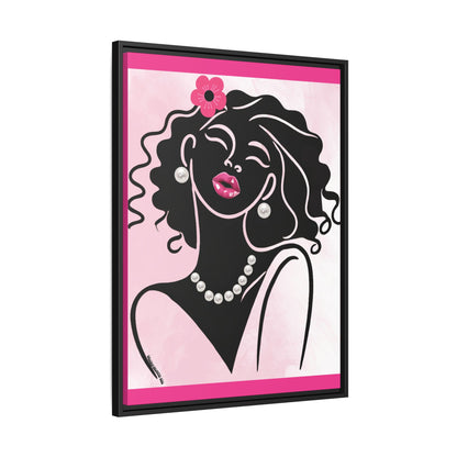 Pearls & Curls2 | Pink Pout - Framed Matte Canvas Art (black or white frame)