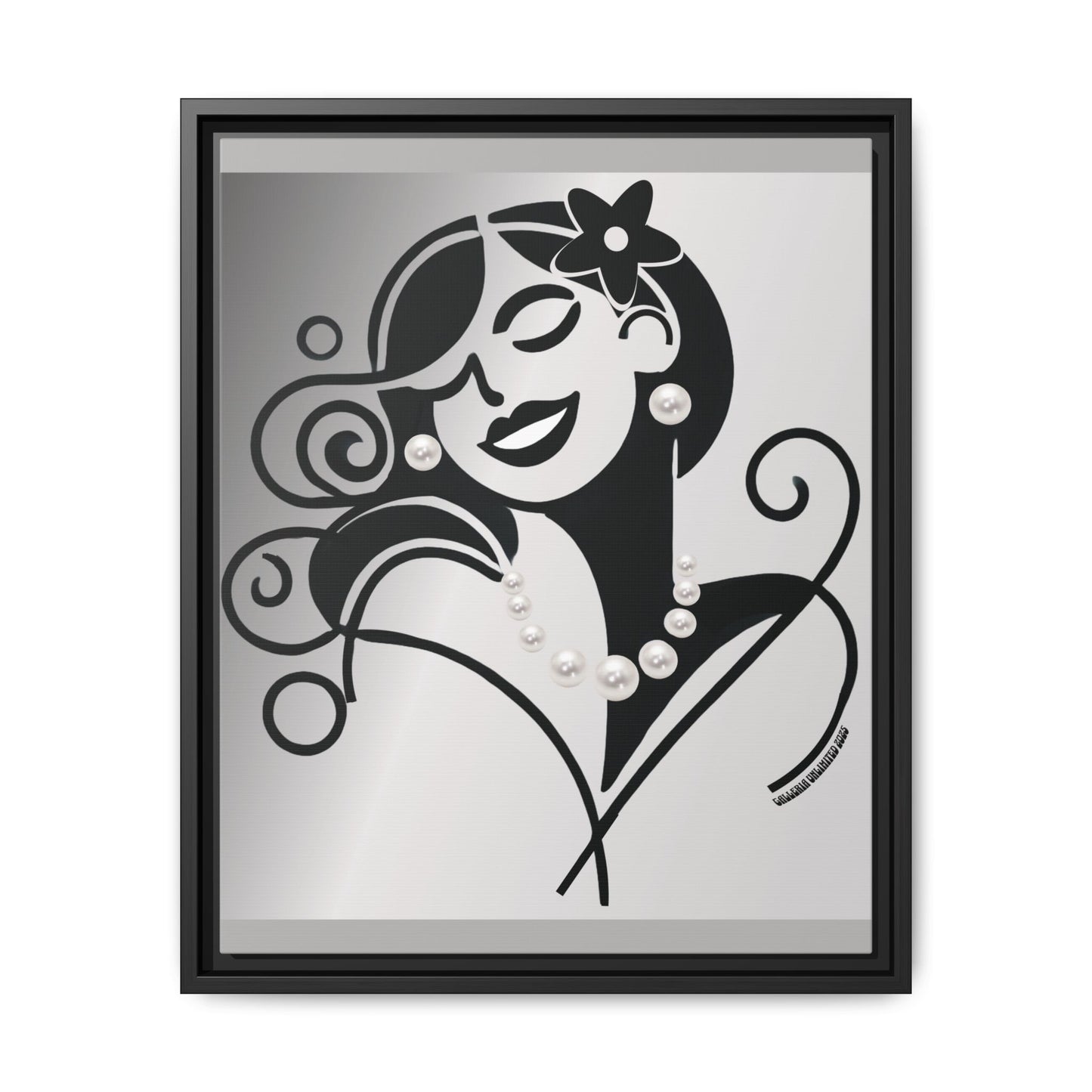 Pearls & Curls4 | Black and White - Framed Matte Canvas Art (black or white frame)