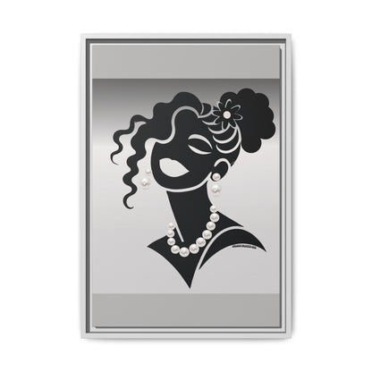 Pearls & Curls5 | Black and White - Framed Matte Canvas Art (black or white frame)