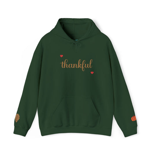 The Thankful Edit1 |Gold Embroidered Thankful Hoodie, red hearts (multiple colors)