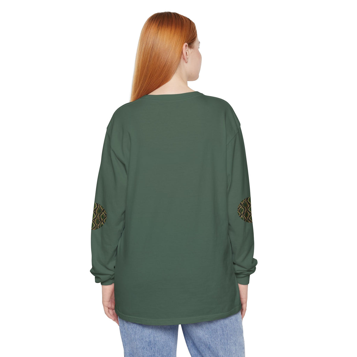 Snake | Olive Snakeskin Circle Patches Long Sleeve Tee (Elbow Accents), multiple shades