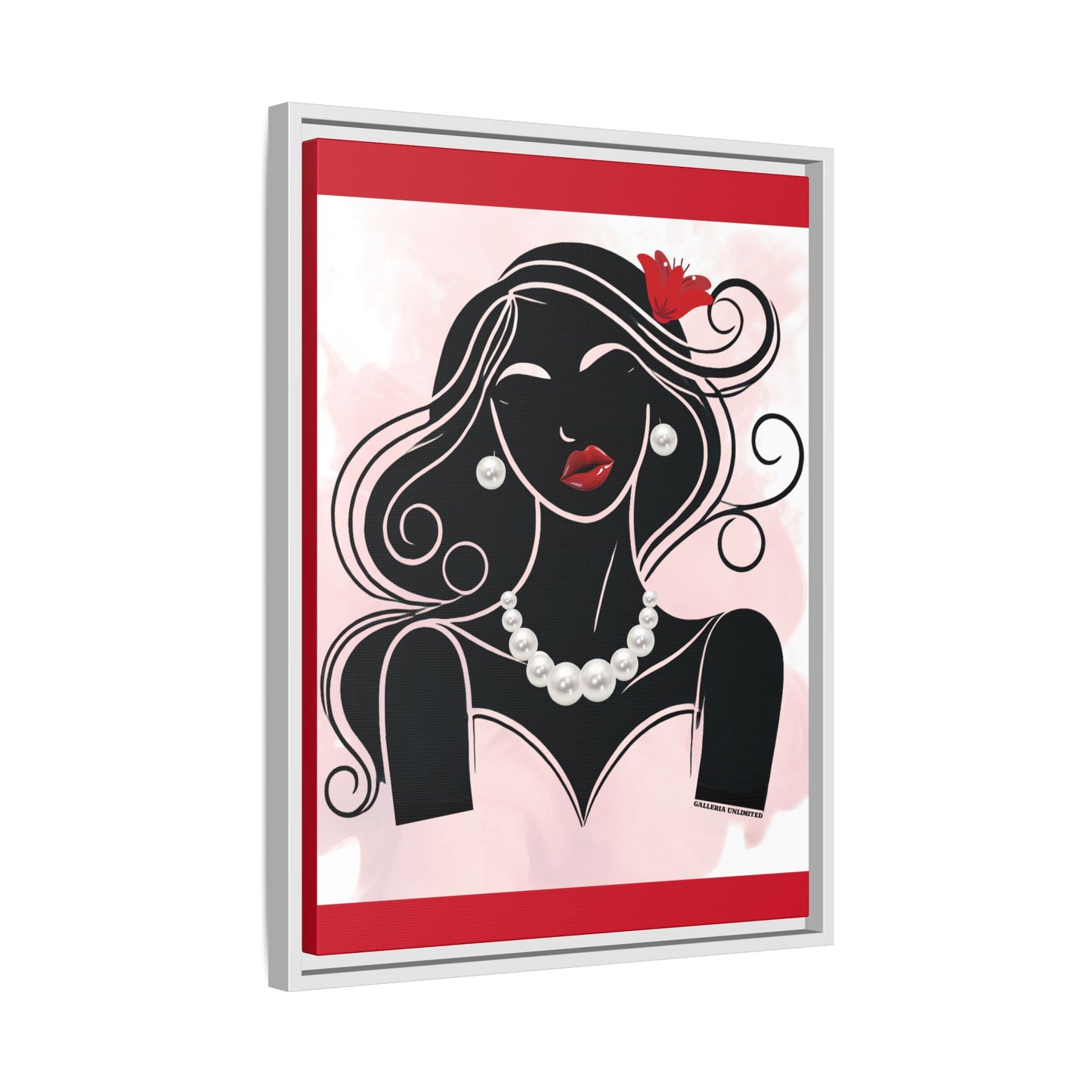 Pearls & Curls 1 | Ruby Kiss Framed Matte Canvas Wall Art (black or white frame)
