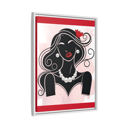 Pearls & Curls 1 | Ruby Kiss Framed Matte Canvas Wall Art (black or white frame)