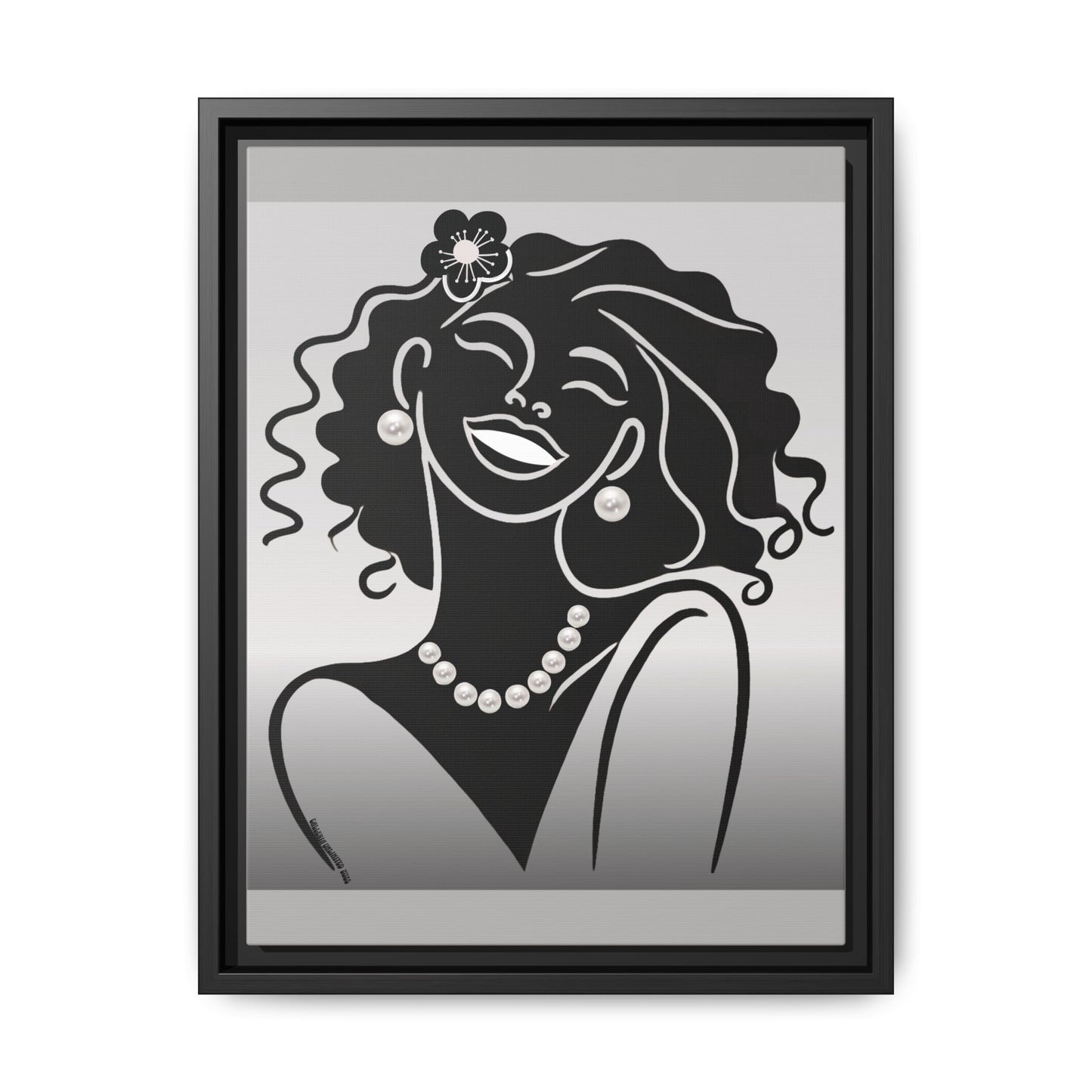 Pearls & Curls2 | Black and White - Framed Matte Canvas Art (black or white frame)