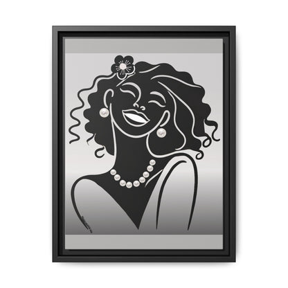 Pearls & Curls2 | Black and White - Framed Matte Canvas Art (black or white frame)