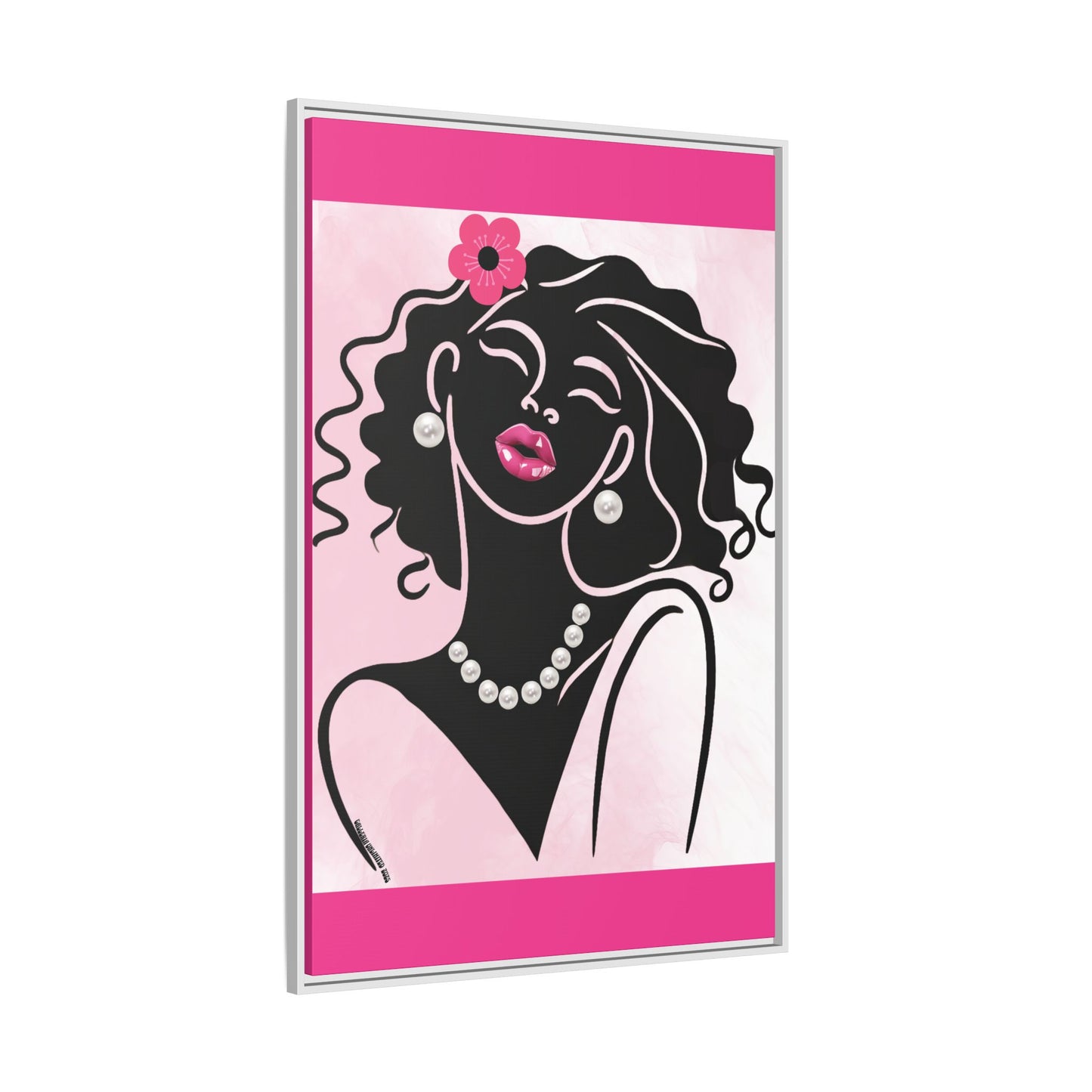 Pearls & Curls2 | Pink Pout - Framed Matte Canvas Art (black or white frame)