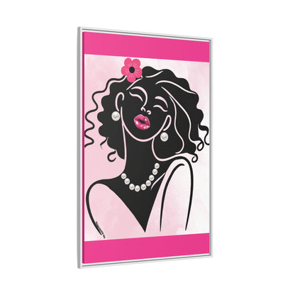 Pearls & Curls2 | Pink Pout - Framed Matte Canvas Art (black or white frame)
