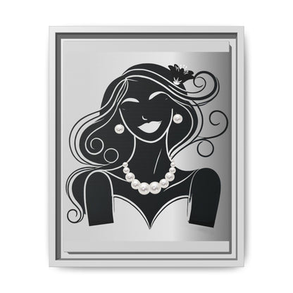 Pearls & Curls 1 | Black and White Framed Matte Canvas Wall Art