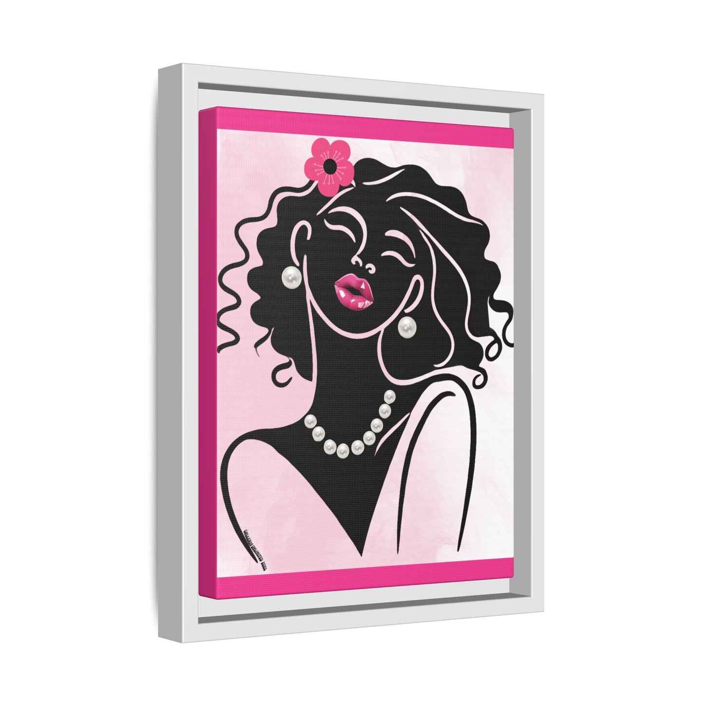 Pearls & Curls2 | Pink Pout - Framed Matte Canvas Art (black or white frame)