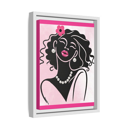 Pearls & Curls2 | Pink Pout - Framed Matte Canvas Art (black or white frame)