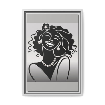 Pearls & Curls2 | Black and White - Framed Matte Canvas Art (black or white frame)