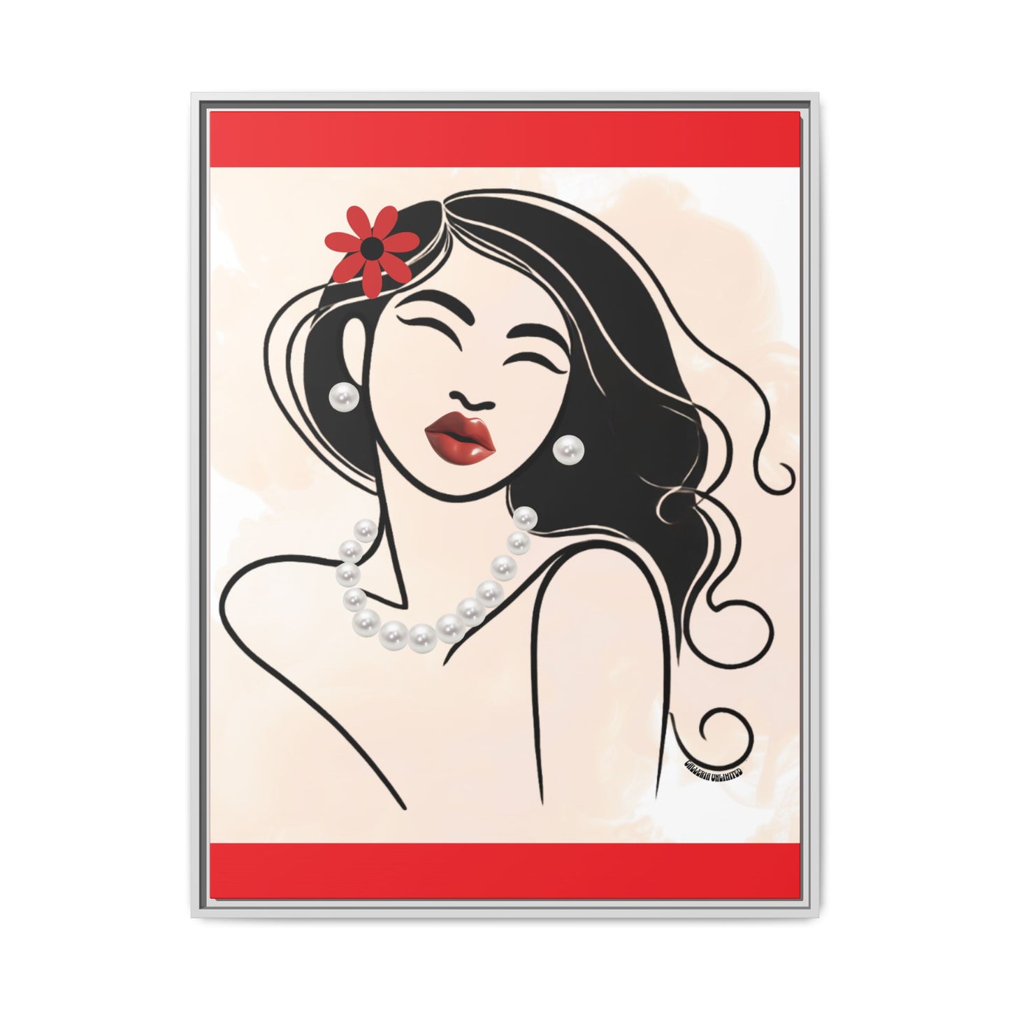 Pearls & Curls 3 | Scarlet Kiss Framed Matte Canvas Wall Art (black or white frame)