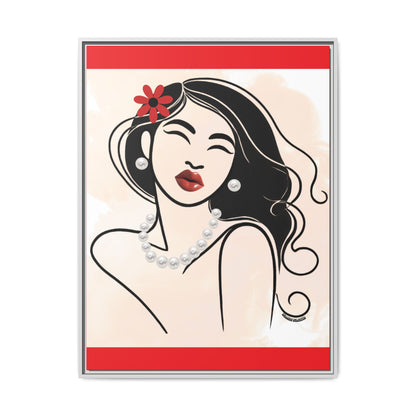 Pearls & Curls 3 | Scarlet Kiss Framed Matte Canvas Wall Art (black or white frame)