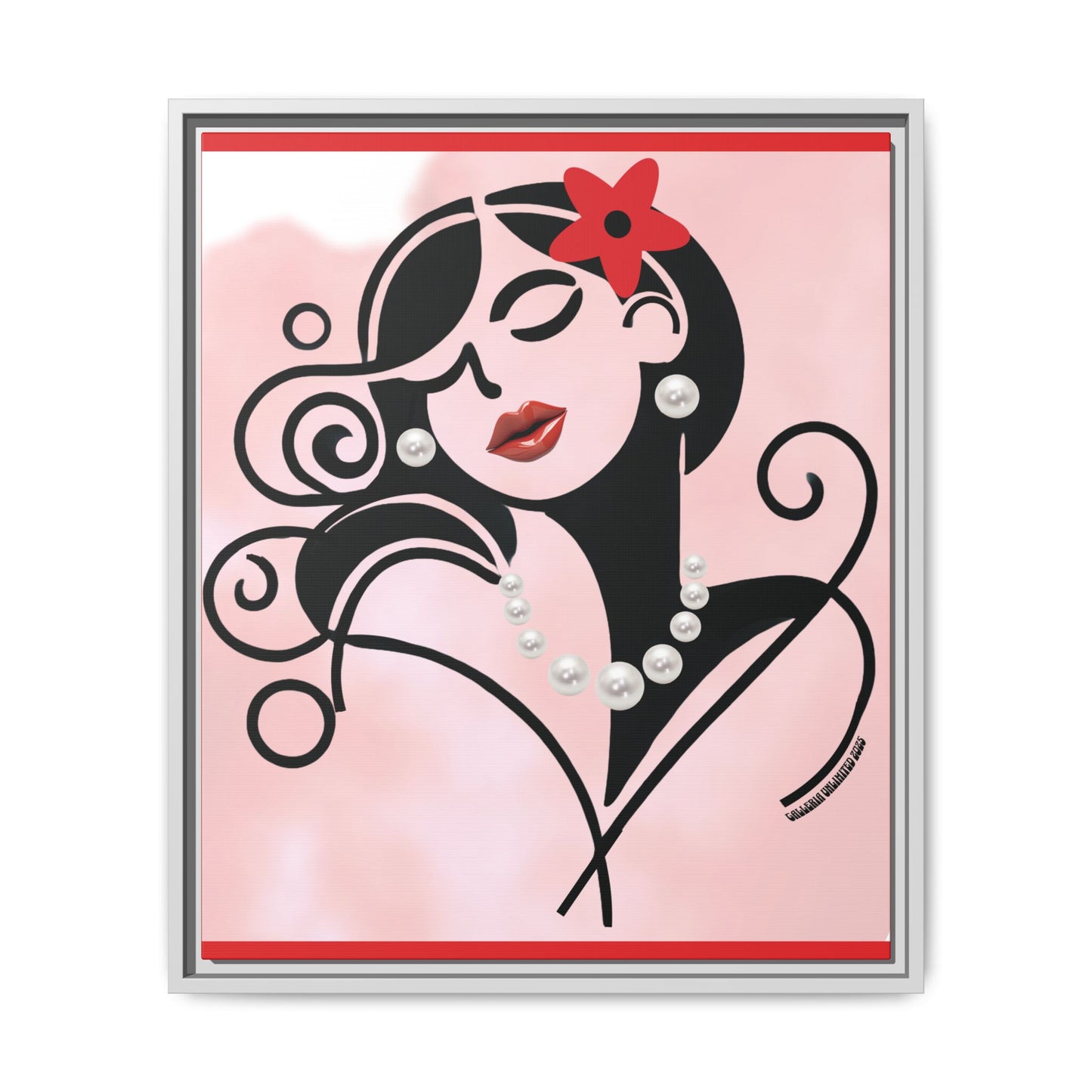Pearls & Curls4 | Scarlet Kiss - Framed Matte Canvas Art (black or white frame)