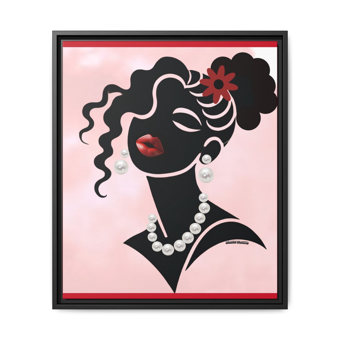 Pearls & Curls 5 | Crimson Kiss Framed Matte Canvas Wall Art (black or white frame)